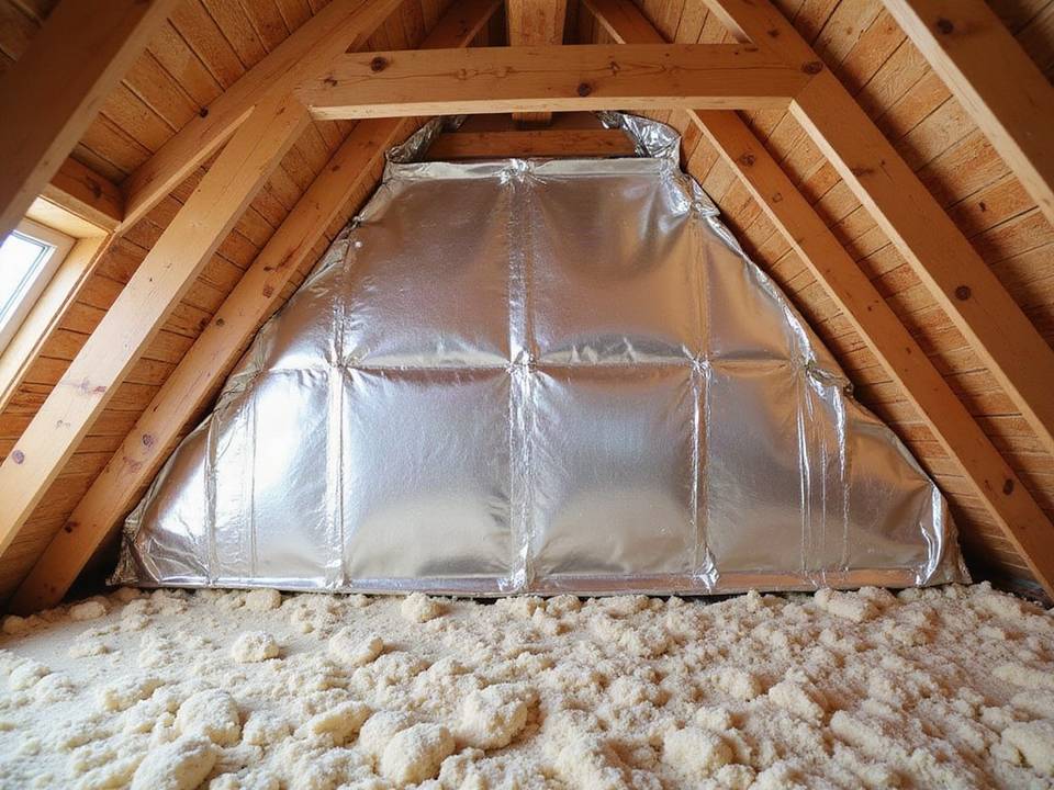 Radiant barrier installed under roof decking in a Burkburnett attic
